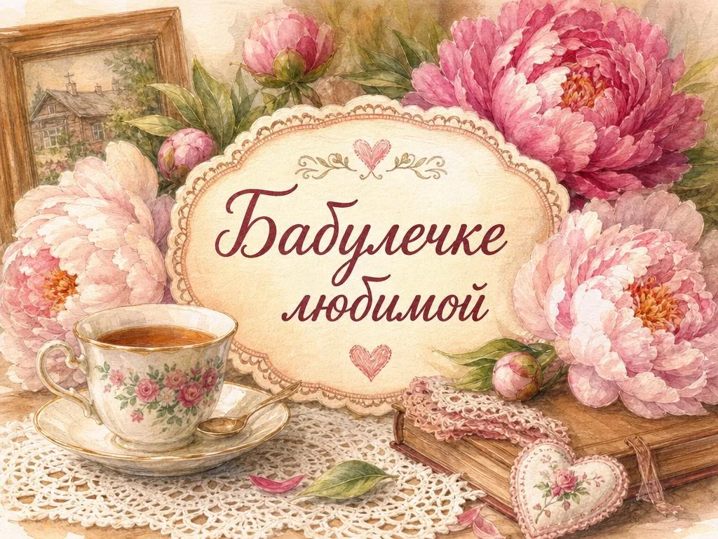 Открытка бабулечке любимой с пионами
