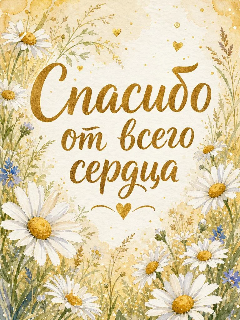 Открытка спасибо с ромашками