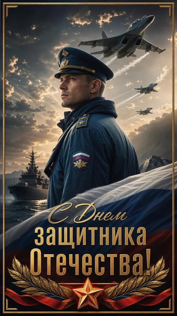 Строгая открытка на 23 февраля