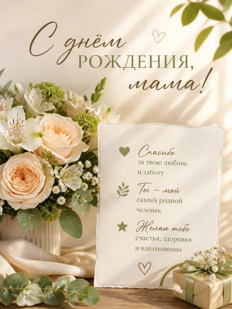Открытка для мамы ко дню рождения